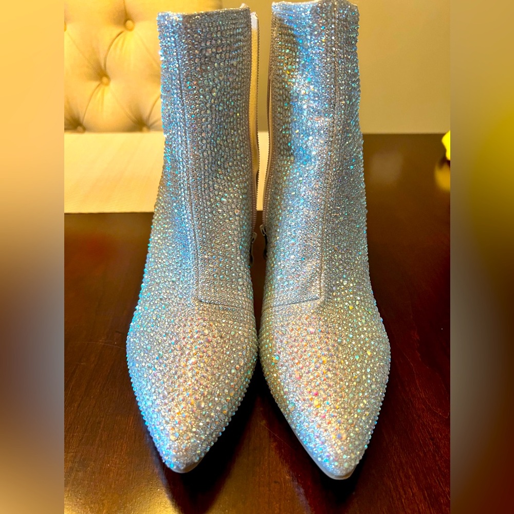 Silver rhinestone booties